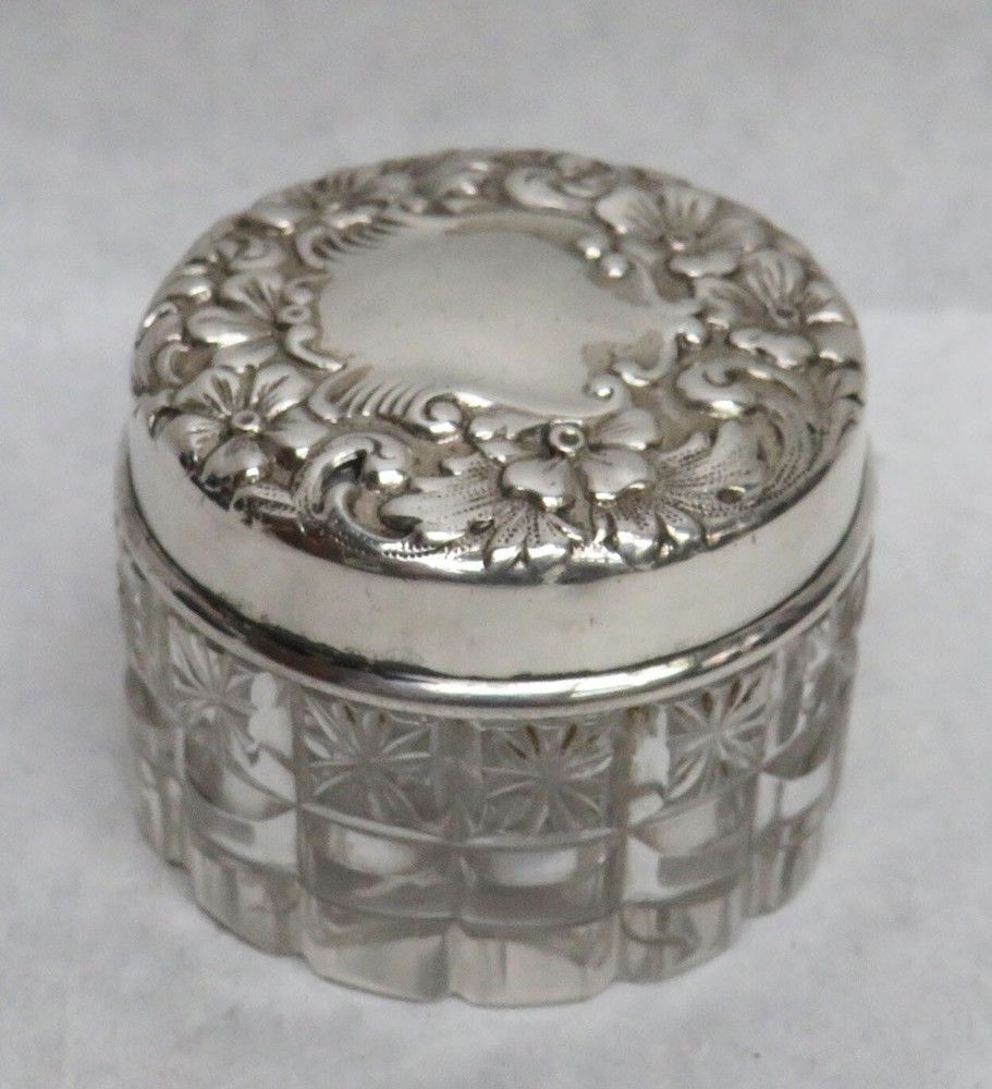 GORHAM c.1879 STERLING SILVER & CRYSTAL SMALL CREAM JAR