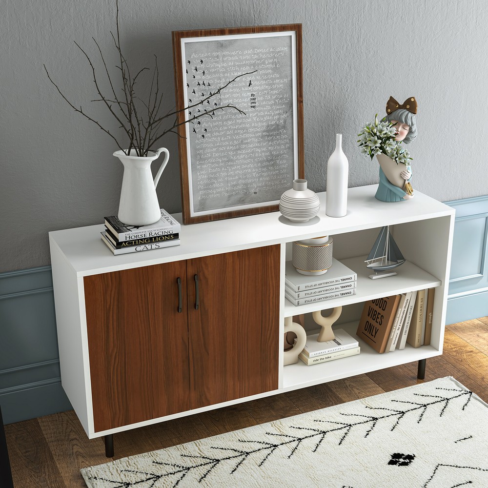 Modern Buffet Sideboard Kitchen Storage Cabinet w/ 2 Doors & Open Compartments