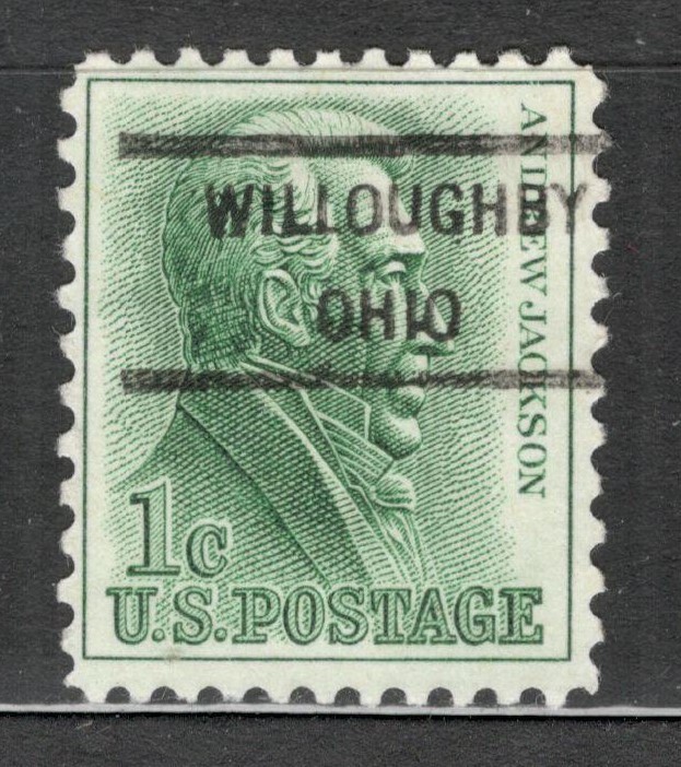 Sc # 1209 ~ 1 cent Andrew Jackson Issue, Precancel, WILLOUGHBY OHIO