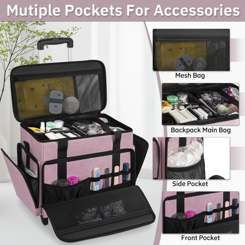 Extra Large Rolling Makeup Case with 4 Removable Pouches，Professional Make up...