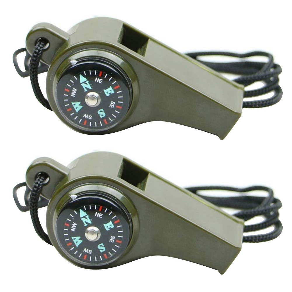 2 Pack Multi-Function Survival Whistle with Compass Thermometer for Hiking
