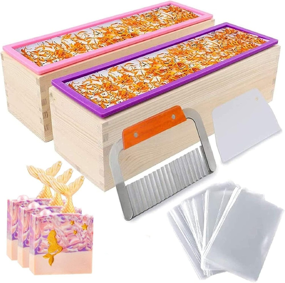 42oz Rectangular Silicone Soap Mold with Cutters & 100 Plastic Bags - Easy Use