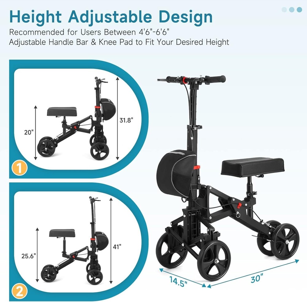 Dr. WhitZard Knee Scooters for Foot Injuries Steerable/Foldable Knee Walker