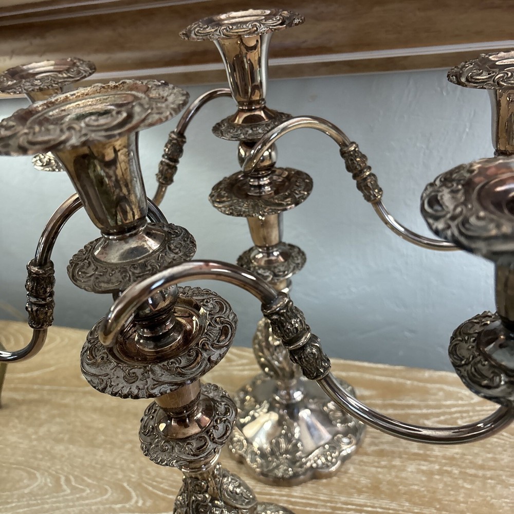 VTG Pair Sheffield Silver Co. 3 Light Candelabra Rococo Style Silver