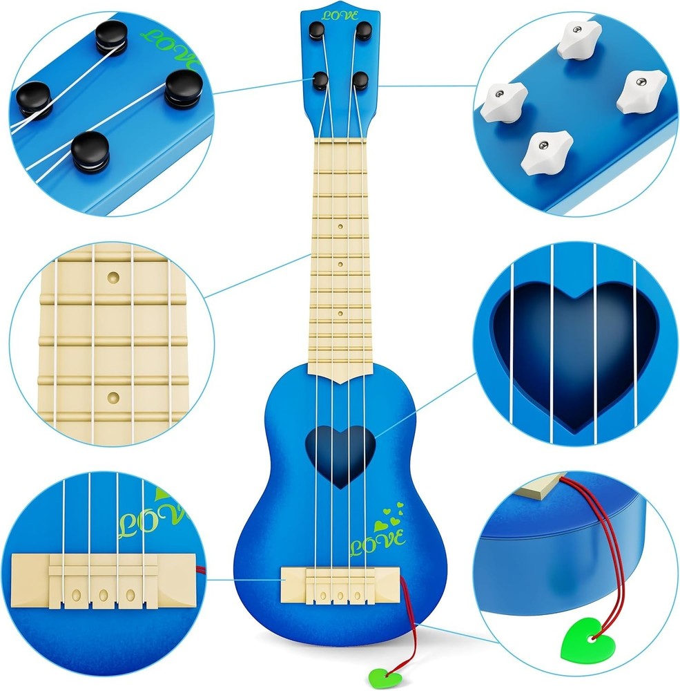 Children's Blue Ukulele - Interactive Learning with 4 Strings & Safe Design