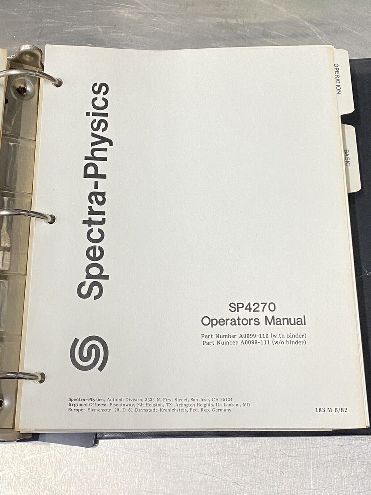 Spectra-Physics SP 4270 - Users Guide / Instruction Manual / Operator Book