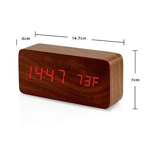 Wooden Digital Alarm Clock, Multi-Function Smart Alarm Clock, LED Light Brown