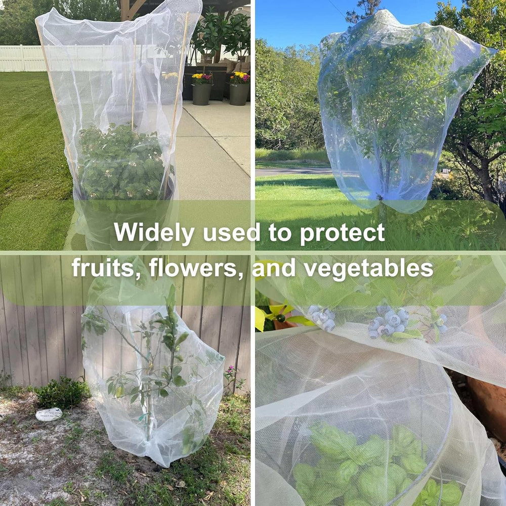 4 Pcs Fruit Tree Netting with Zipper & Drawstring, 4Ft X 4Ft Insect & Bird Netti