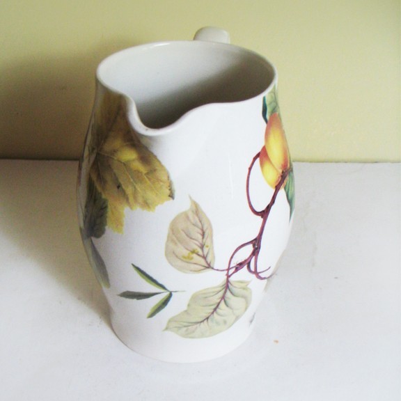 Spode Fruit Haven Liverpool Pitcher Bees Butterfly Fruit, 6.5" Tall Pristine