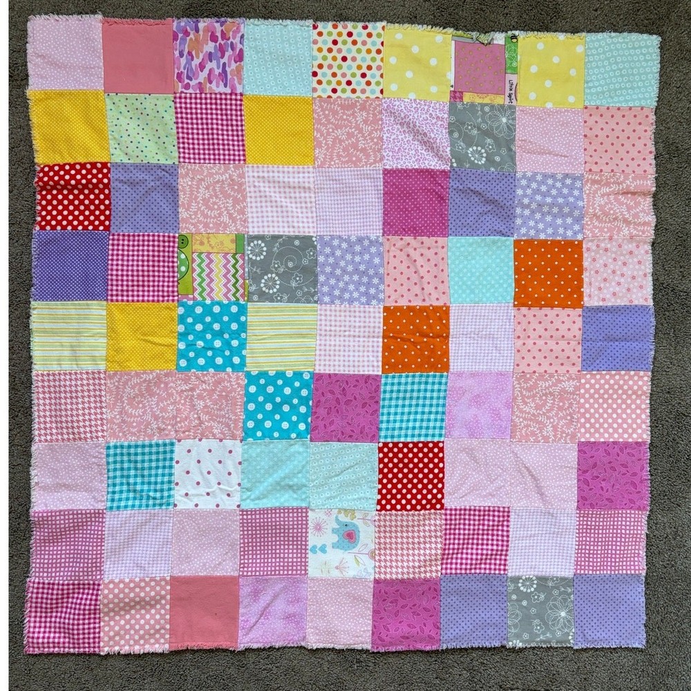 Handmade Multicolored Baby Double Sided Patchwork Quilt Blanket 37x38