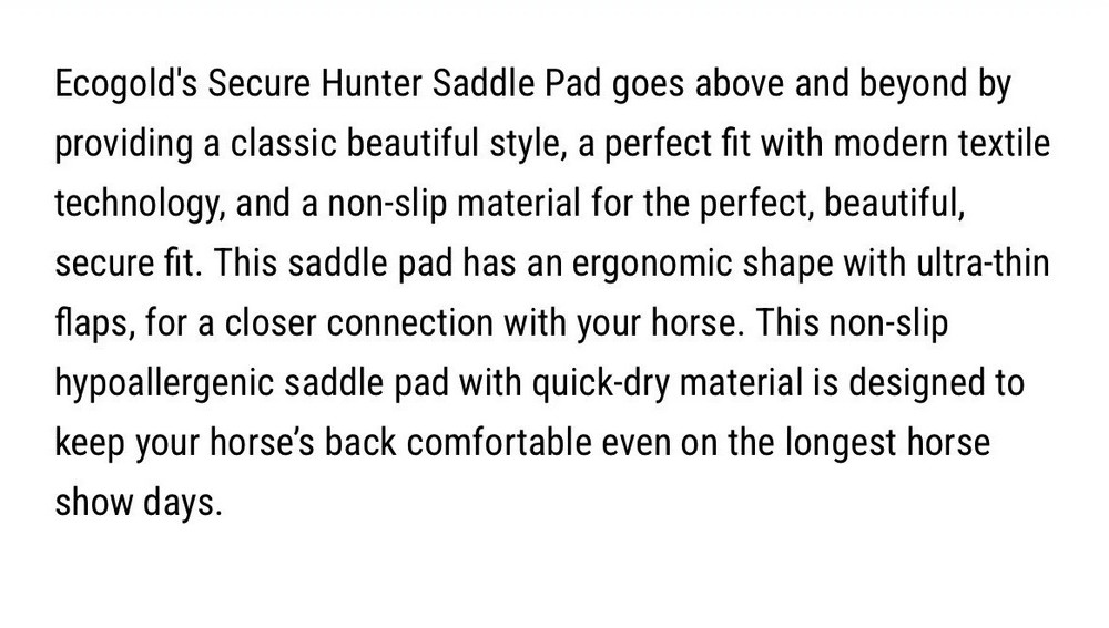 Ecogold Secure Hunter Saddle Pad Size Large