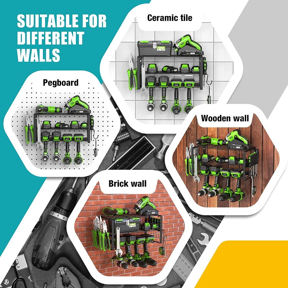 Power Tool Organizer Garage Tool Rack & Wall Mounted Storage Drill Holder NEW