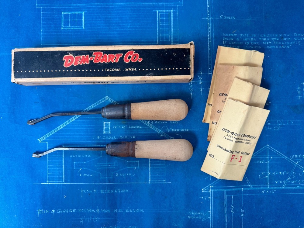 2 VINTAGE DEM-BART CO CHECKERING TOOL ORIGINAL BOX GUN EXTRA
