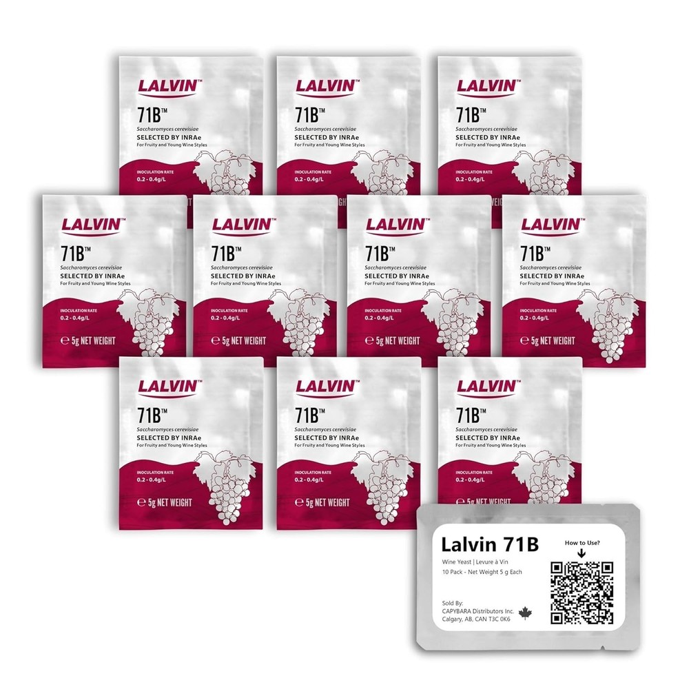 Lalvin 71B Wine Yeast (10 Pack) - Make Wine Cider Mead Kombucha at Home - 5 G S