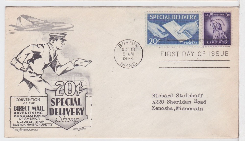 TurtlesTradingPost- 20 Cent Special Delivery 1954- FDC #E20 Aristocrats Cachet