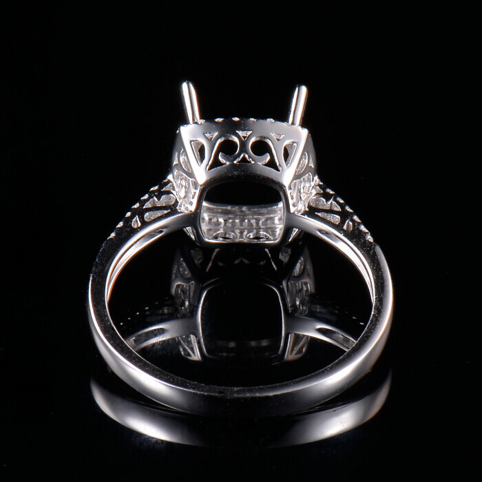 Cushion Cut 8×8mm Natural Diamond Semi Mount Ring Setting Solid 14K White Gold