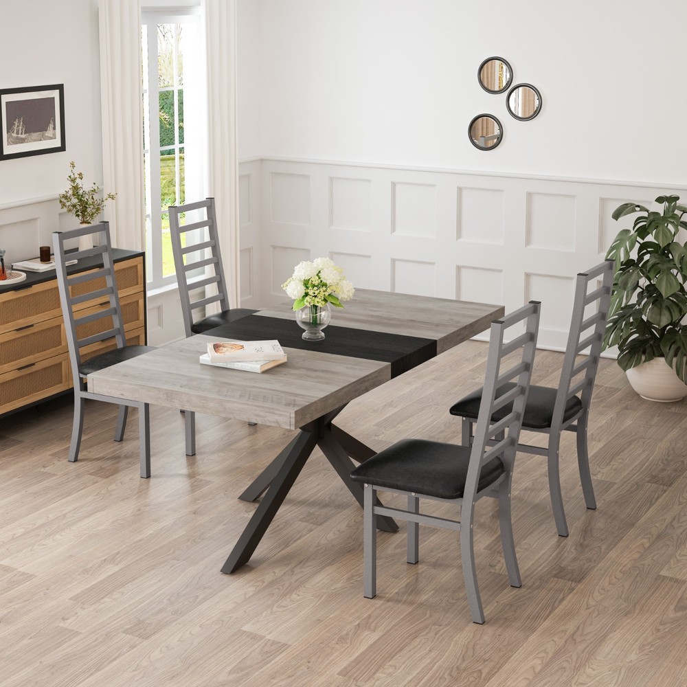 Retro rectangular stretched metal dining table and chairs, combination set Grey