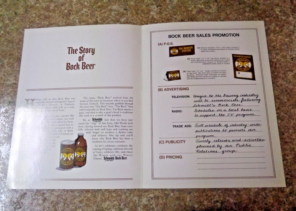 Schmidt's Bock Beer Menu Cover