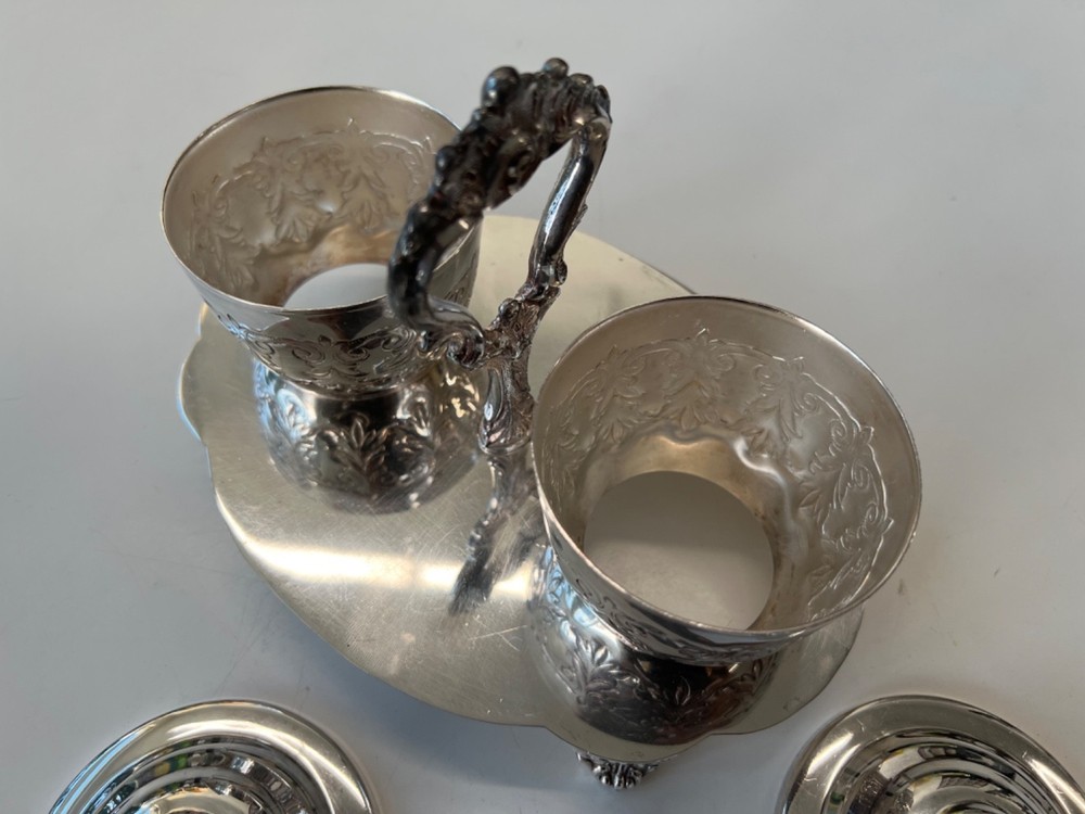 Vintage Silver Plated Condiment Jam Caddy Set