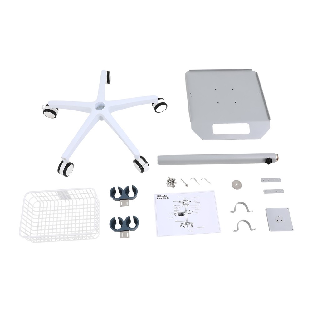 Versatile White Medical Cart with Adjustable Height and Ample Storage