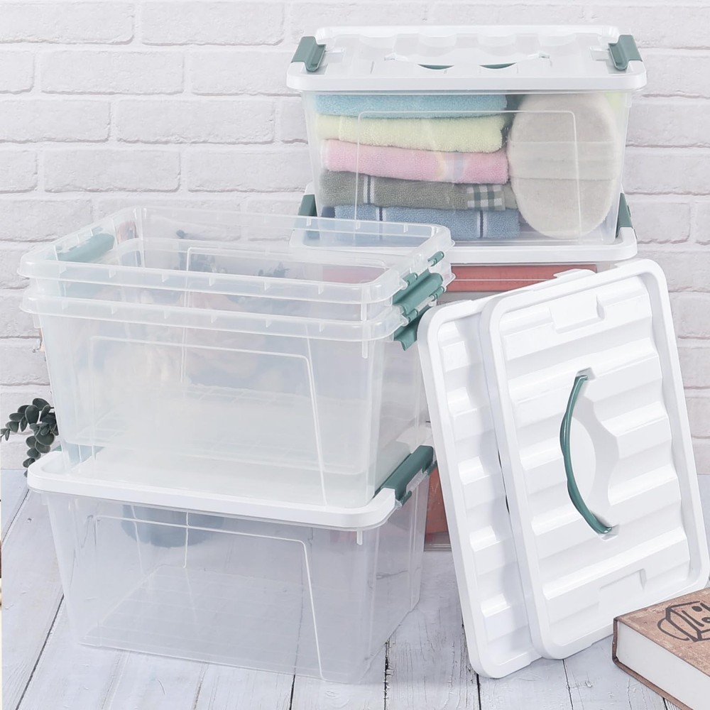 Ggbin 12 Quart Latching Storage Box with Handle, 1 Pack Plastic Lidded Organi...