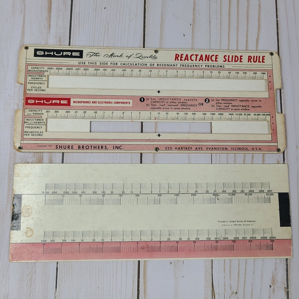 Shure Reactance Slide Rule Calculator Capacitive & Inductive Vintage 1957