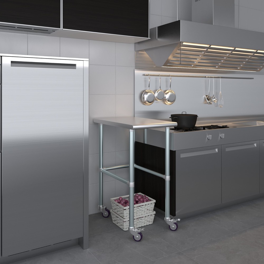 30 in. x 18 in. Stainless Steel Work Table Open Base & Wheels | Mobile Table