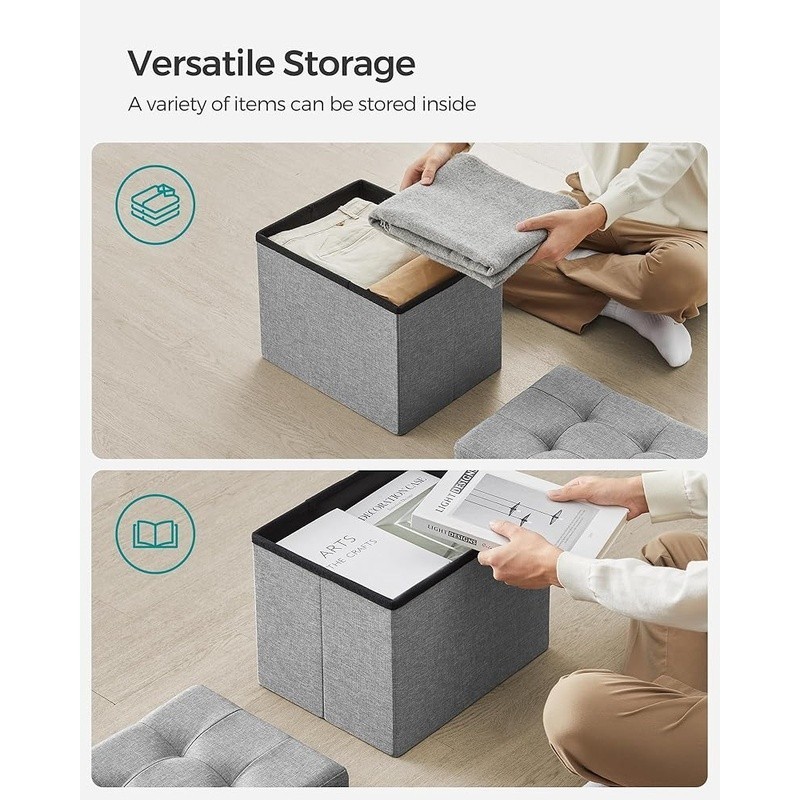 Folding Storage Ottoman Multi-Purpose Organizer Durable Upholstered Seat New