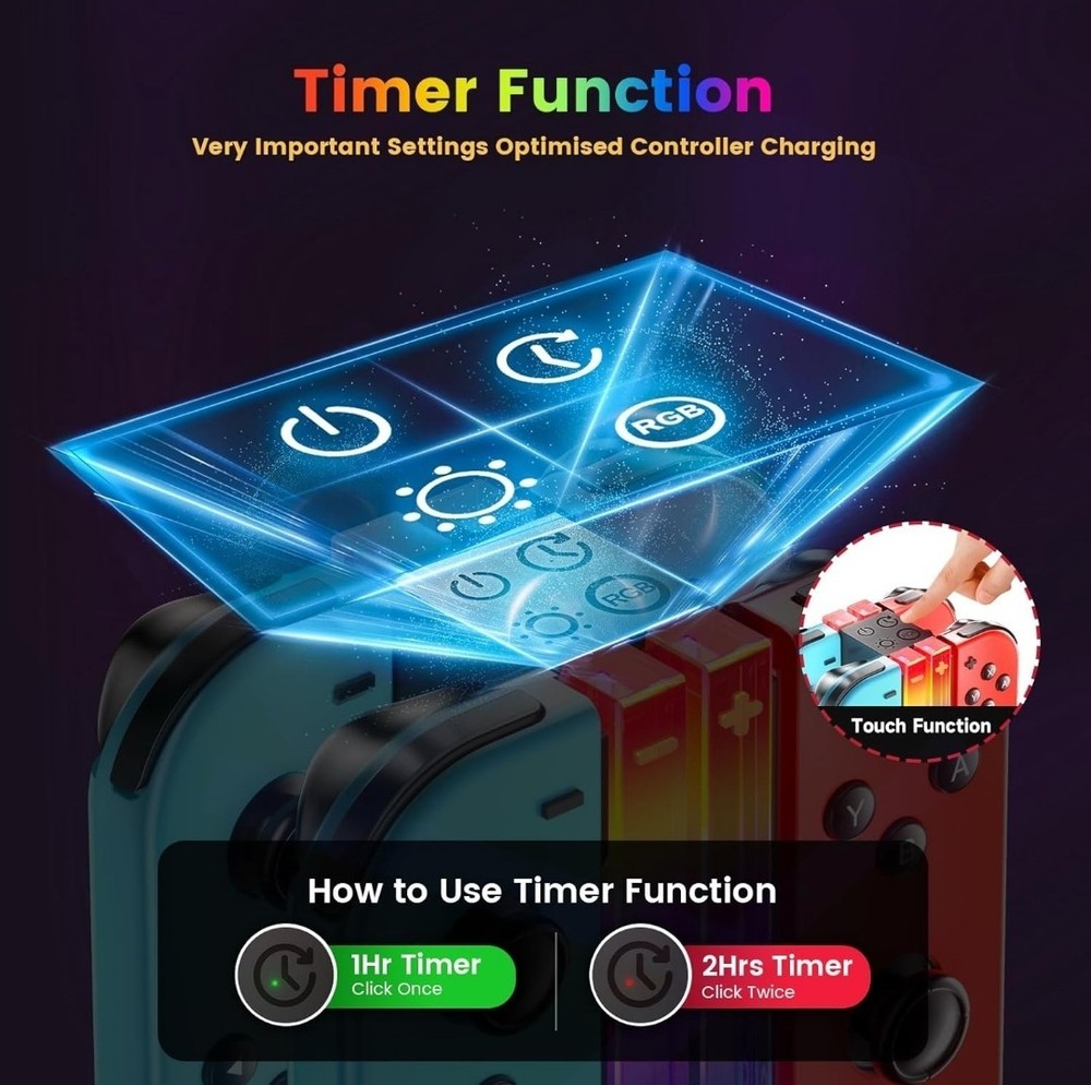 Switch Controller Charger Dock, for Joycons & OLED Model with 6 RGB Light Mode