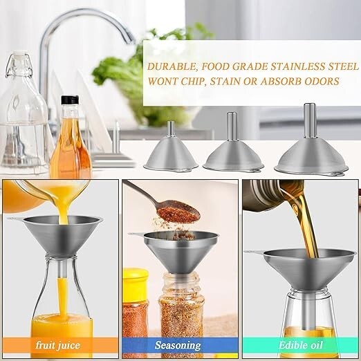 6 Pcs Stainless Steel Mini Funnels for Kitchen Use Large Tiny Small Funnel Set 3