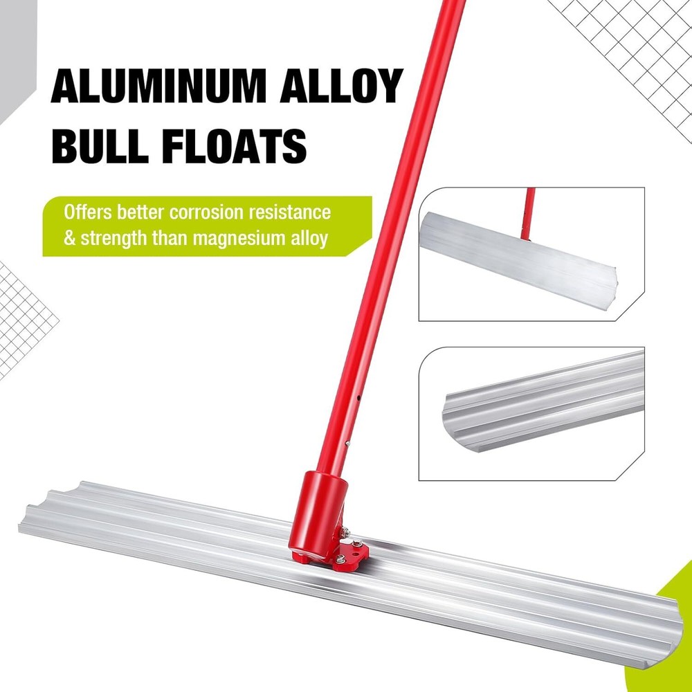 Bull Concrete Float 48"x8" Concrete Tool Trowel Float with 4 Handle Round End US
