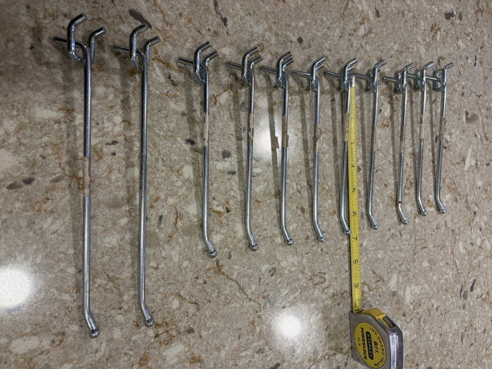 Pegboard Hooks - Single Arm for 1/4" Pegboard - 5 3/4 in & 7 3/4 In Long