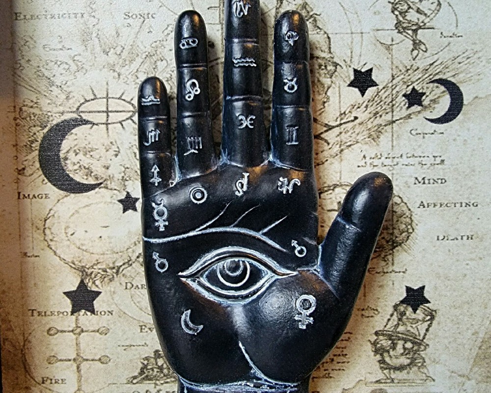 Black Palmistry Hand Wall Plaque, Fortune Telling Hand Shadowbox, Oddities