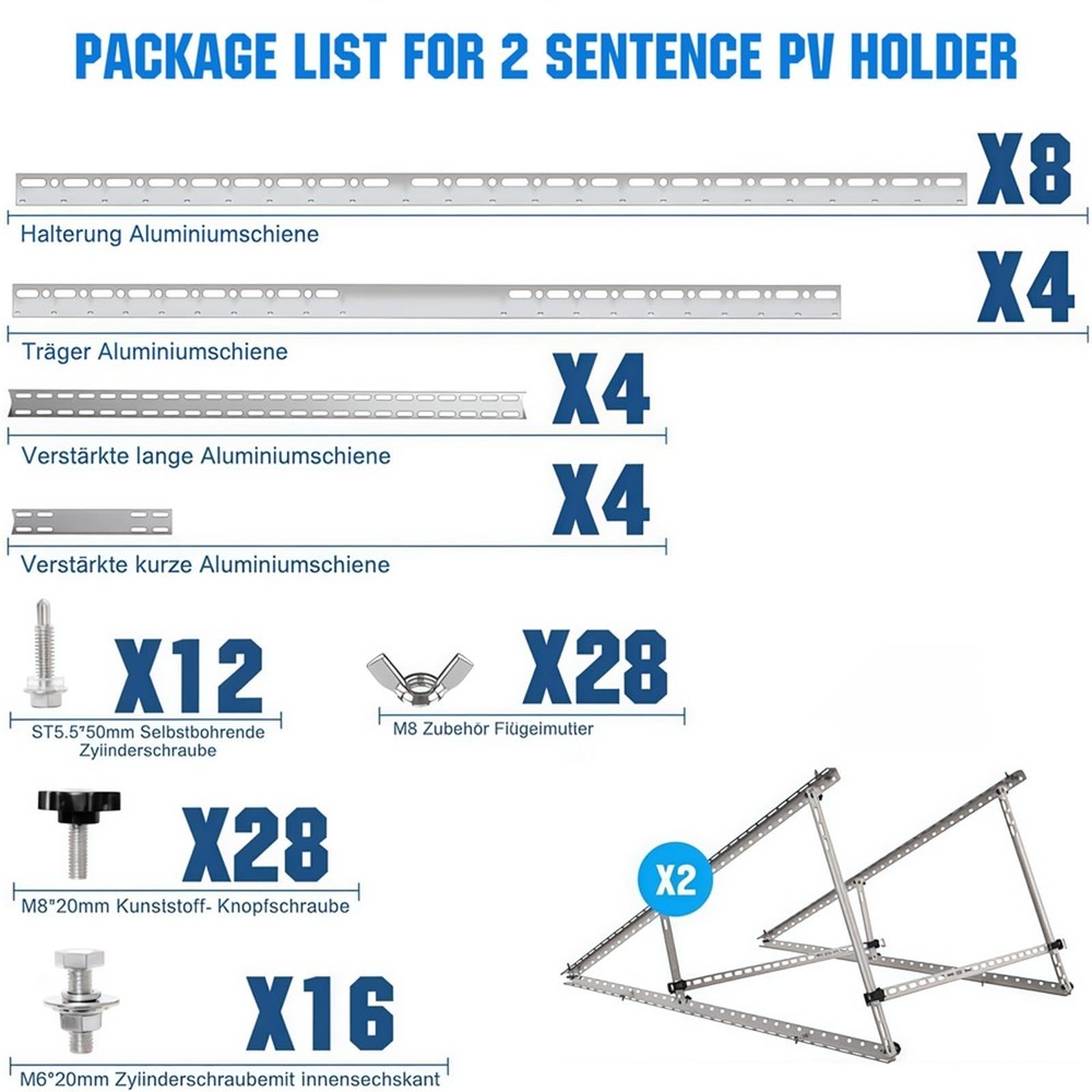 Solar Panel Mounting Brackets 2 Sets 46" w/Beam Reinforcement for 2-4 Panels