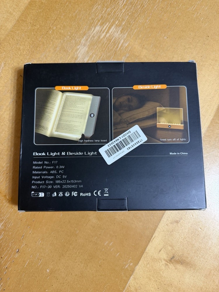 Book & Bedside Light, New in Box, 3 Color Lighting, Timer