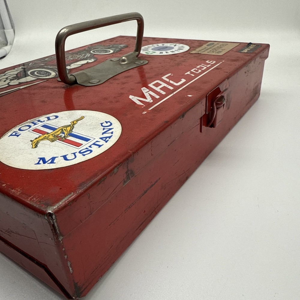 Vintage Mac Tools Red Metal ToolBox Hinged Lid Rectangular VTG (Read)