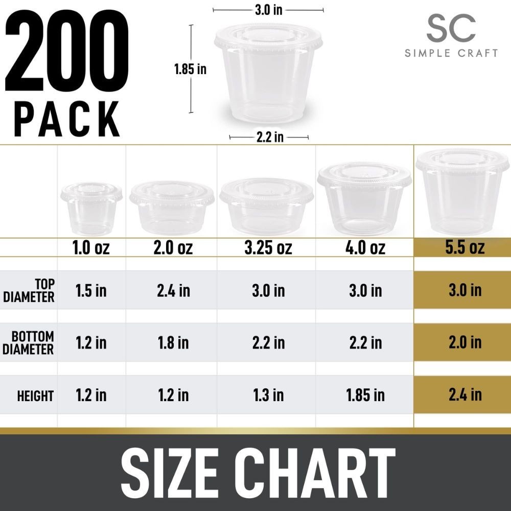 Simple Craft Plastic Portion Cups with Lids – 50, 100 & 200 Pack Containers