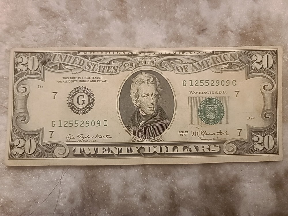 1977 $20 OFFSET/MISALIGNED ERROR FEDERAL RESERVE NOTE
