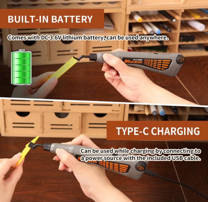 Cordless pen sander, variable speed, USB charge, LED, multi-purpose tool