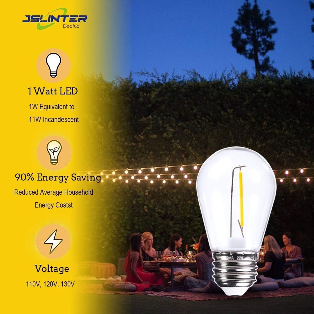 Shatter Resistant 15 Pack Edison Bulb String Lights - Ideal for Patios & Gardens
