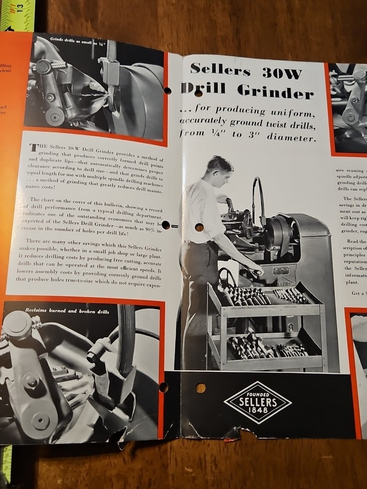 SELLERS MODEL 30W DRILL GRINDER CATALOG MACHINE