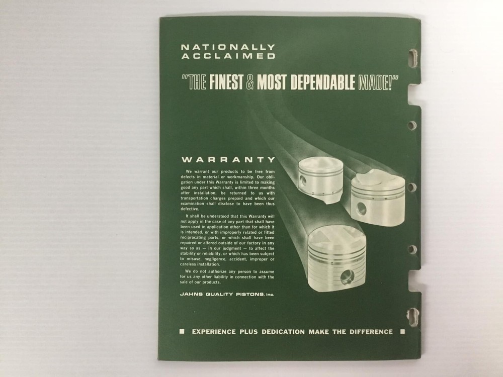 Original 1967 Jahns High Performance Racing Pistons Catalog