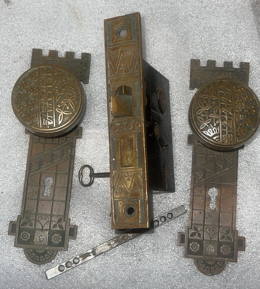 Antique Mortise Lock & Key, Door Knobs, Backplates,  by Corbin