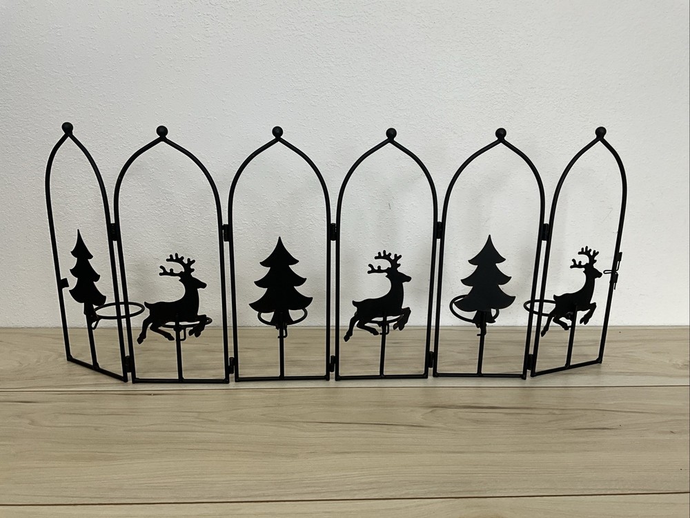 Christmas Tree And Reindeer Candle Holder 6 Panel Metal