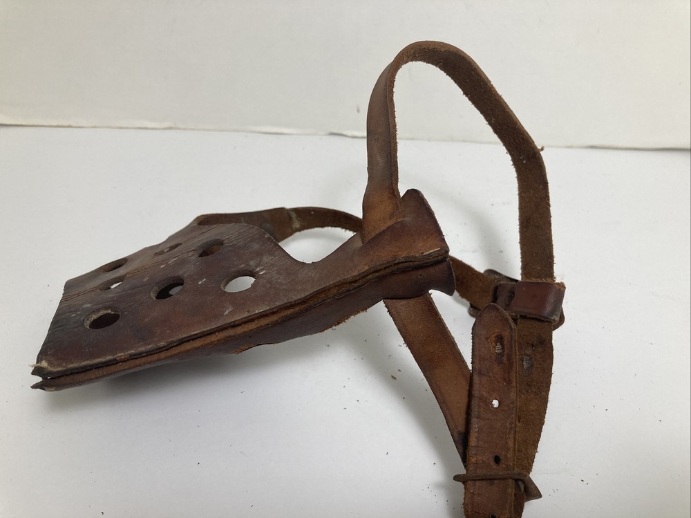 Vintage Thick Leather Dog Muzzle Large - XLarge adjustable strap