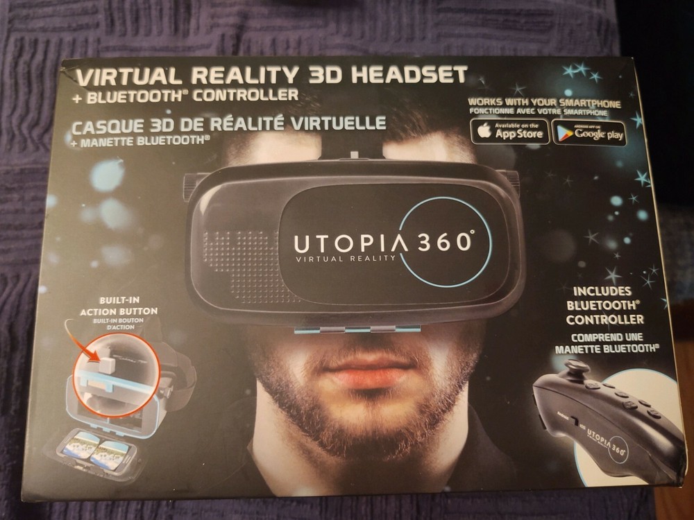 Utopia 360 - Virtual Reality 3D Headset with Bluetooth Controller