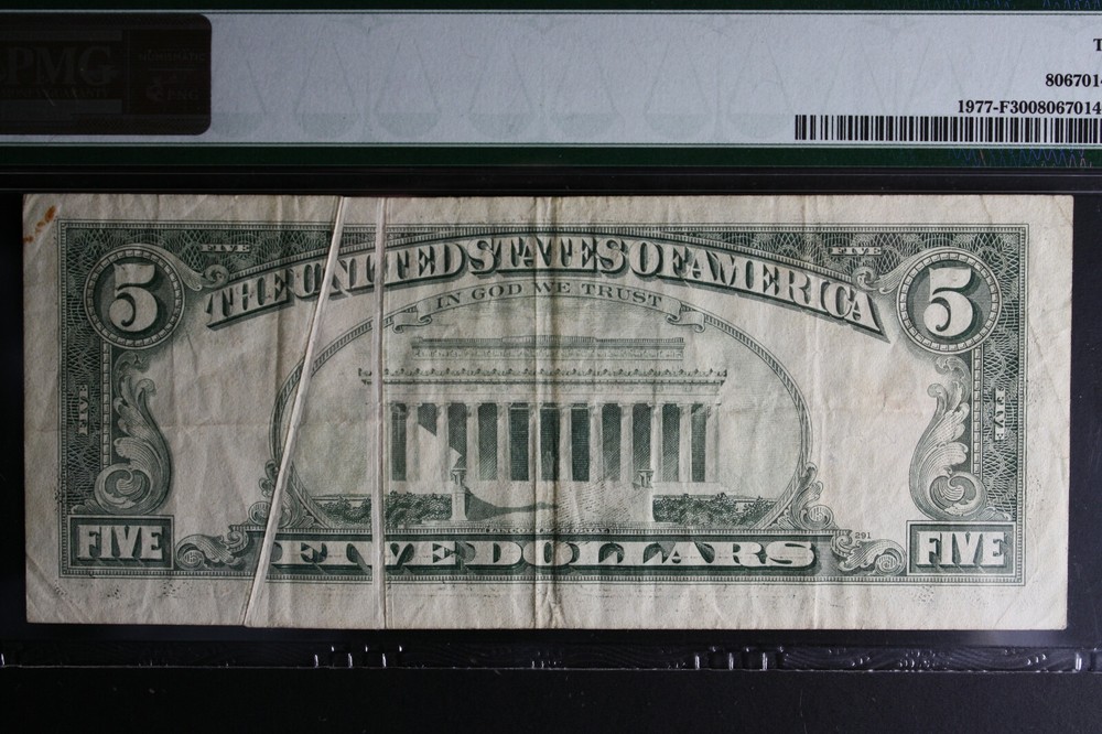 1981A $5 Dollar Bill Dual Gutter Fold Error PMG VF30. LOOK***