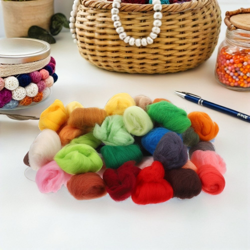 50 Pcs Needle Felt Wool Strips Felting Roving for Weaving Projects