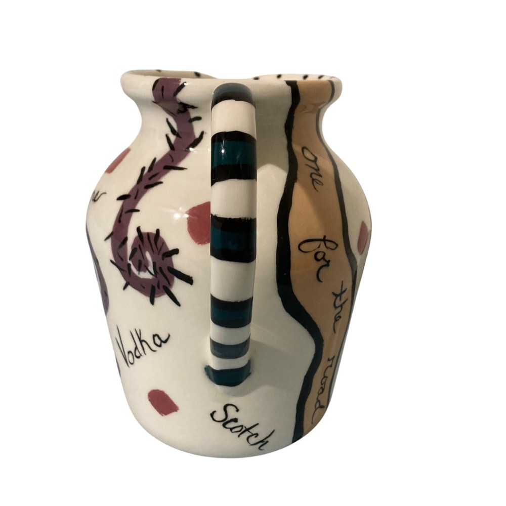 Hand Painted Barware Ceramic Pitcher With Abstract Design Fun Drink-Themed Text
