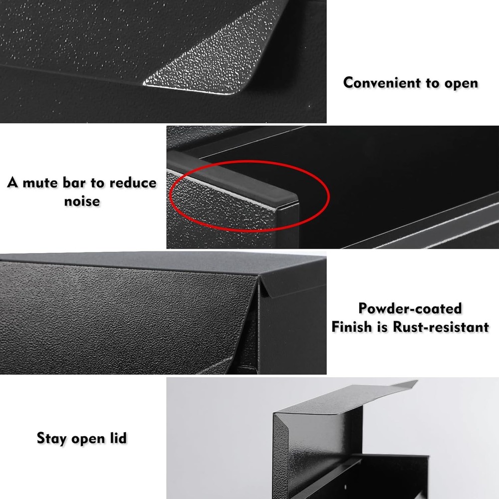 KYODOLED Wall-Mount Mailbox, Large Capacity Mail Box, Mailboxes Black Modern